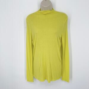 Enza Costa Women's Rib Knit Mock Neck Top NEW w/ FLAW Long Sleeve Sz M Yellow